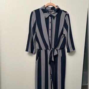 Navy and White Vertical Stripe Jumpsuit